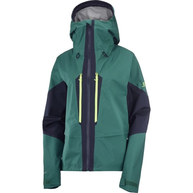 Green / Navy Salomon Outpeak GTX 3L Women's Shell Jackets | IE ML5074